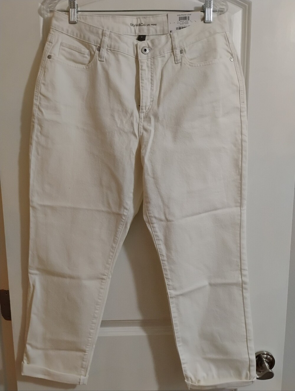 NWT Style & Co White Girlfriend Jeans Cropped Straight Leg